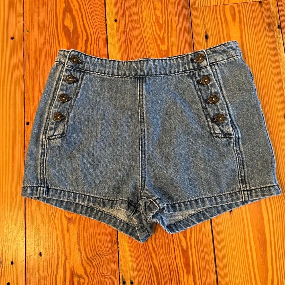 Free People High Rise "Lumineer Sailor Shorts" Denim Size 26 Festival Micro Mini - Picture 2 of 11